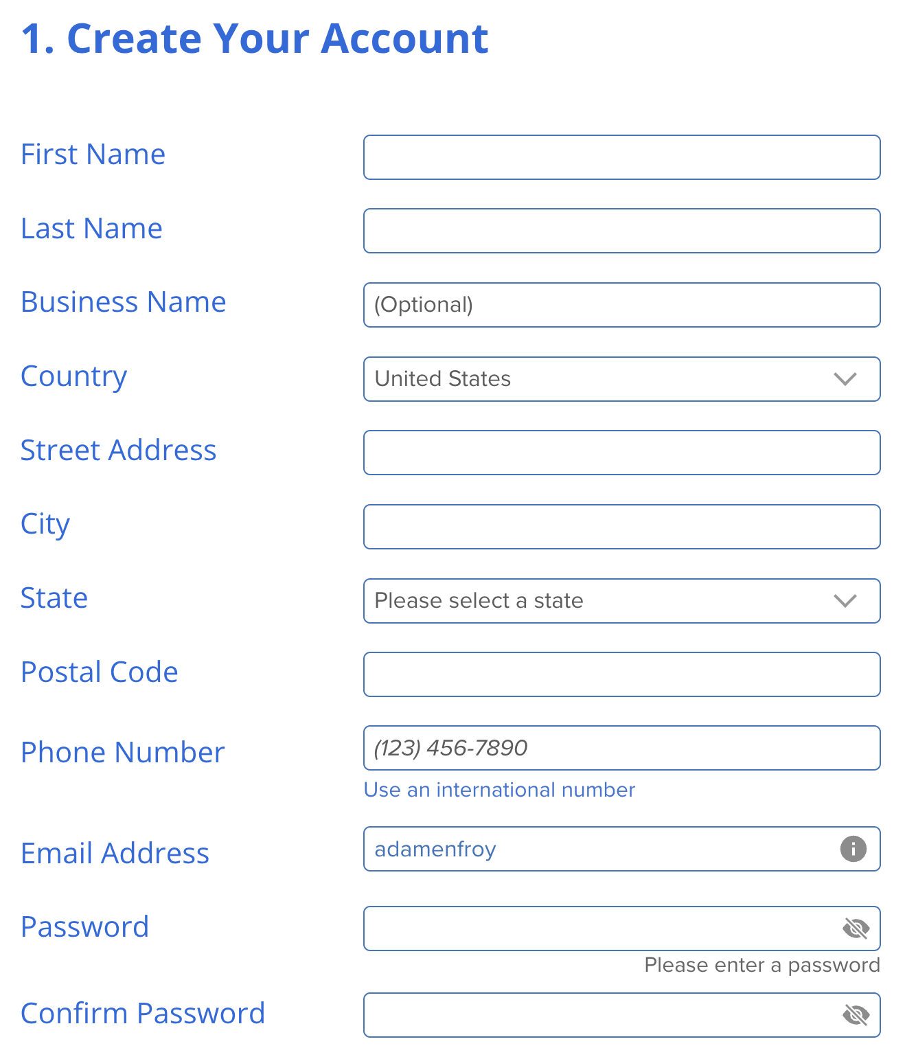 Bluehost Step 4 Contact Information