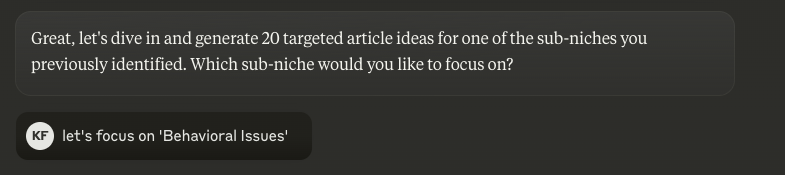 claude niche generator input to get keywords